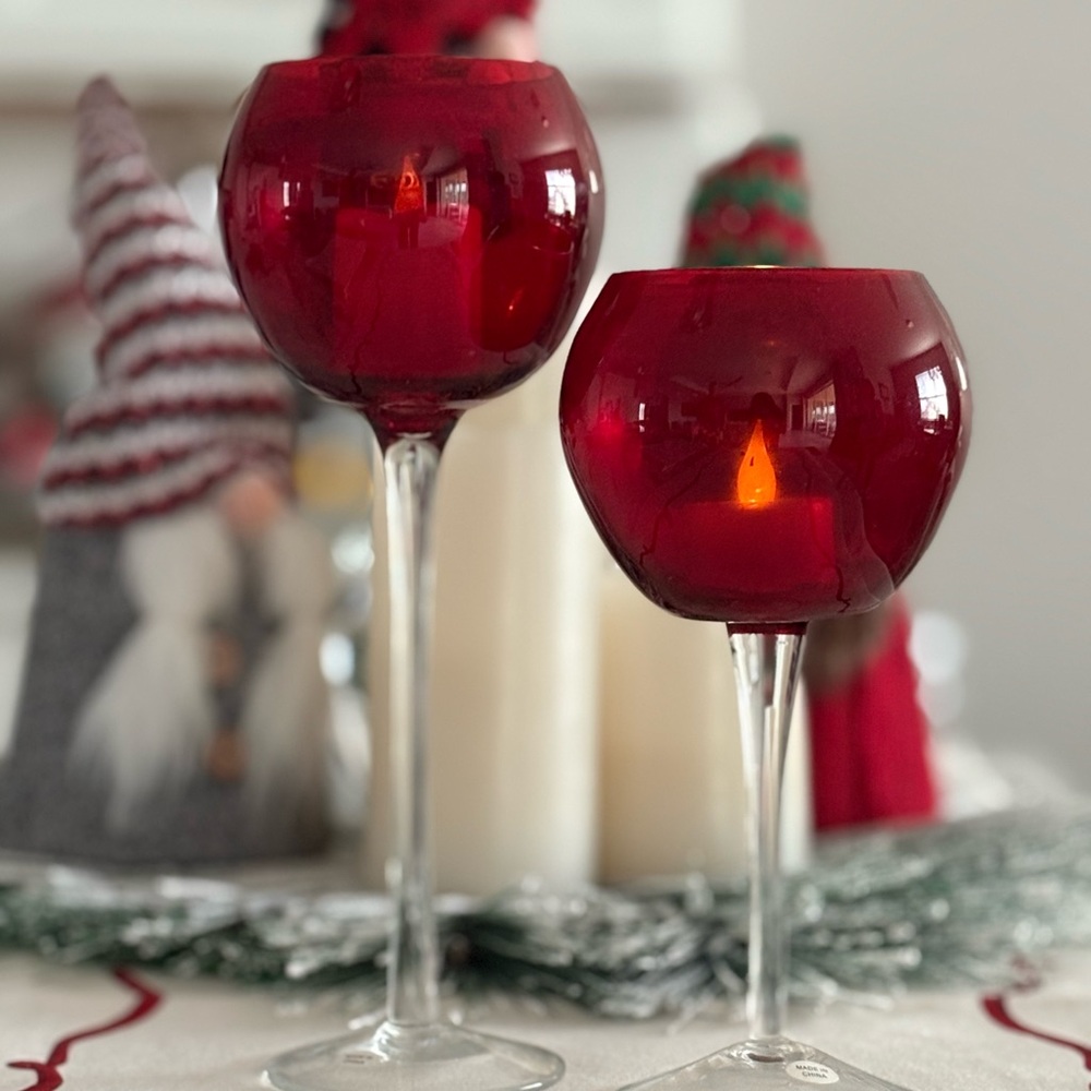Red Glass Tealight Candle Holders – Set of 2